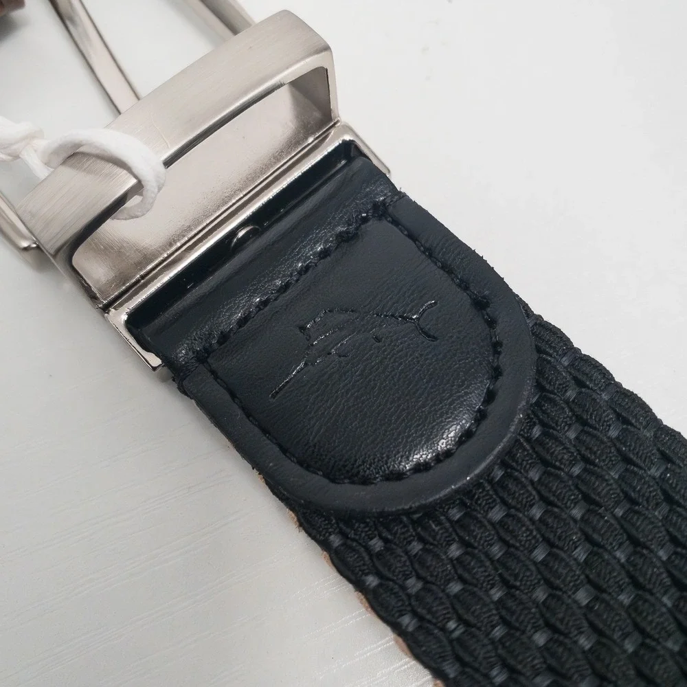 Tommy Bahama Belt Mens L 38-40 Black Khaki Reversible Stretch Woven Leather Trim